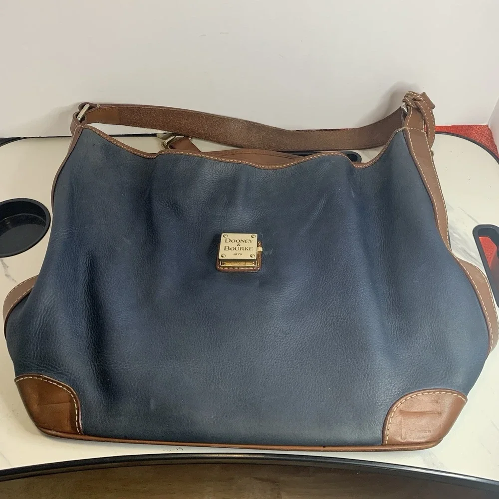 Dooney & Bourke Leather  Logo Lock Hobo Bag Blue